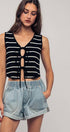 Urban Daizy Striped Tie-Front Cropped Knit Top Black White Knit Top - Women's (UDZ-TP-00750) – alternate view 21