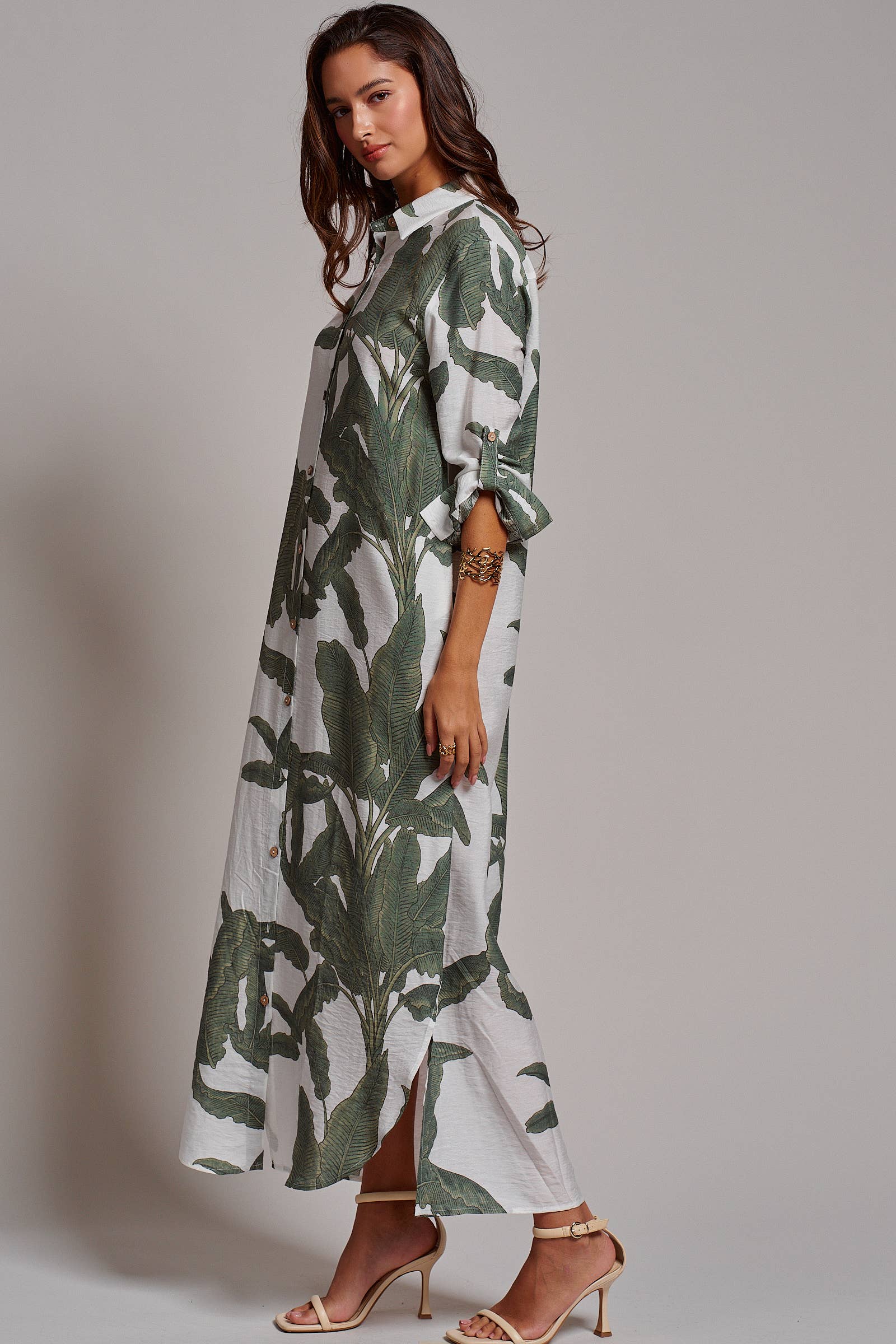 Tropical Paradise Button Down Collared Vacation Dress