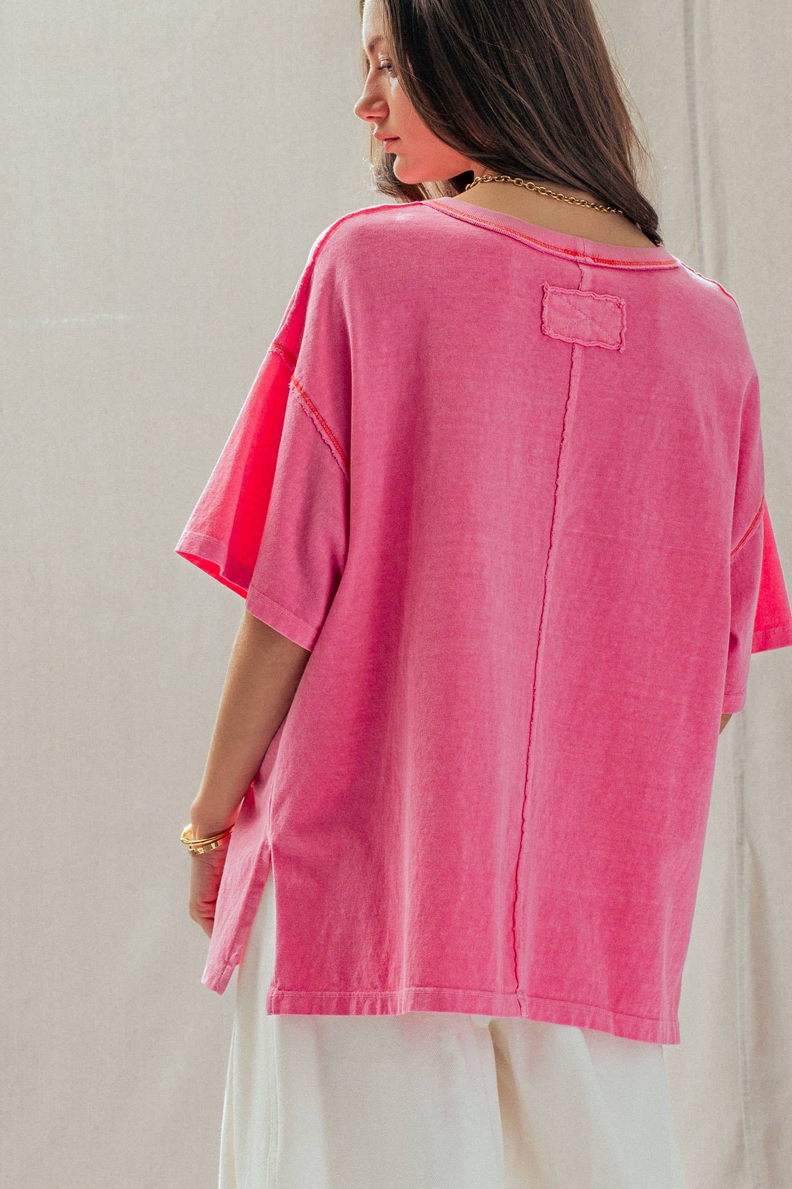 Contrast Stitch Mineral Wash Spring Oversized Tee
