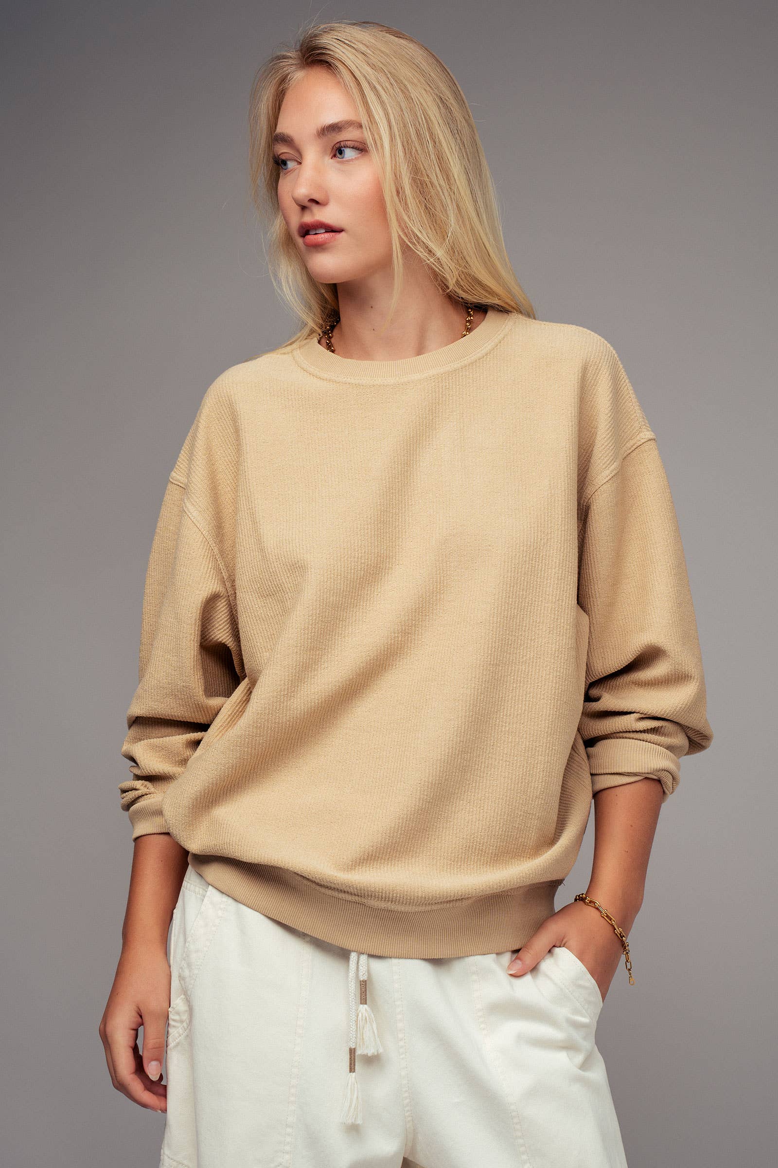 Urban Daizy Oversized Vintage Wash Ribbed Cotton Sweater Charcoal Sweatshirt - Women's (UDZ-KN-00544) – alternate view 14