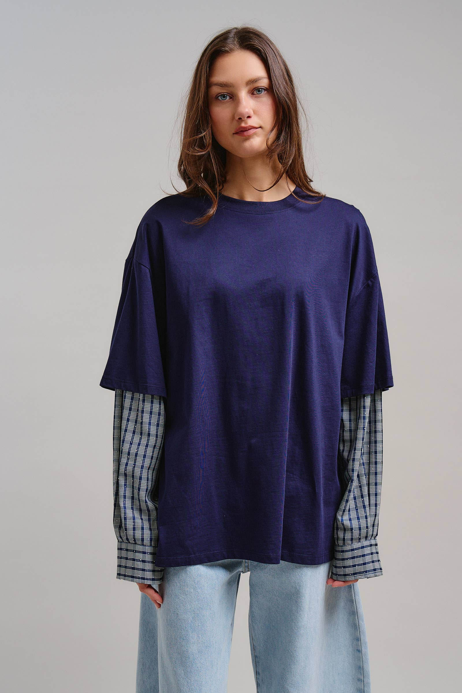 Urban Daizy Oversized Faux Layered Mixed Media Shirt Red Tunic - Women's (UDTP1445-Red) – alternate view 11