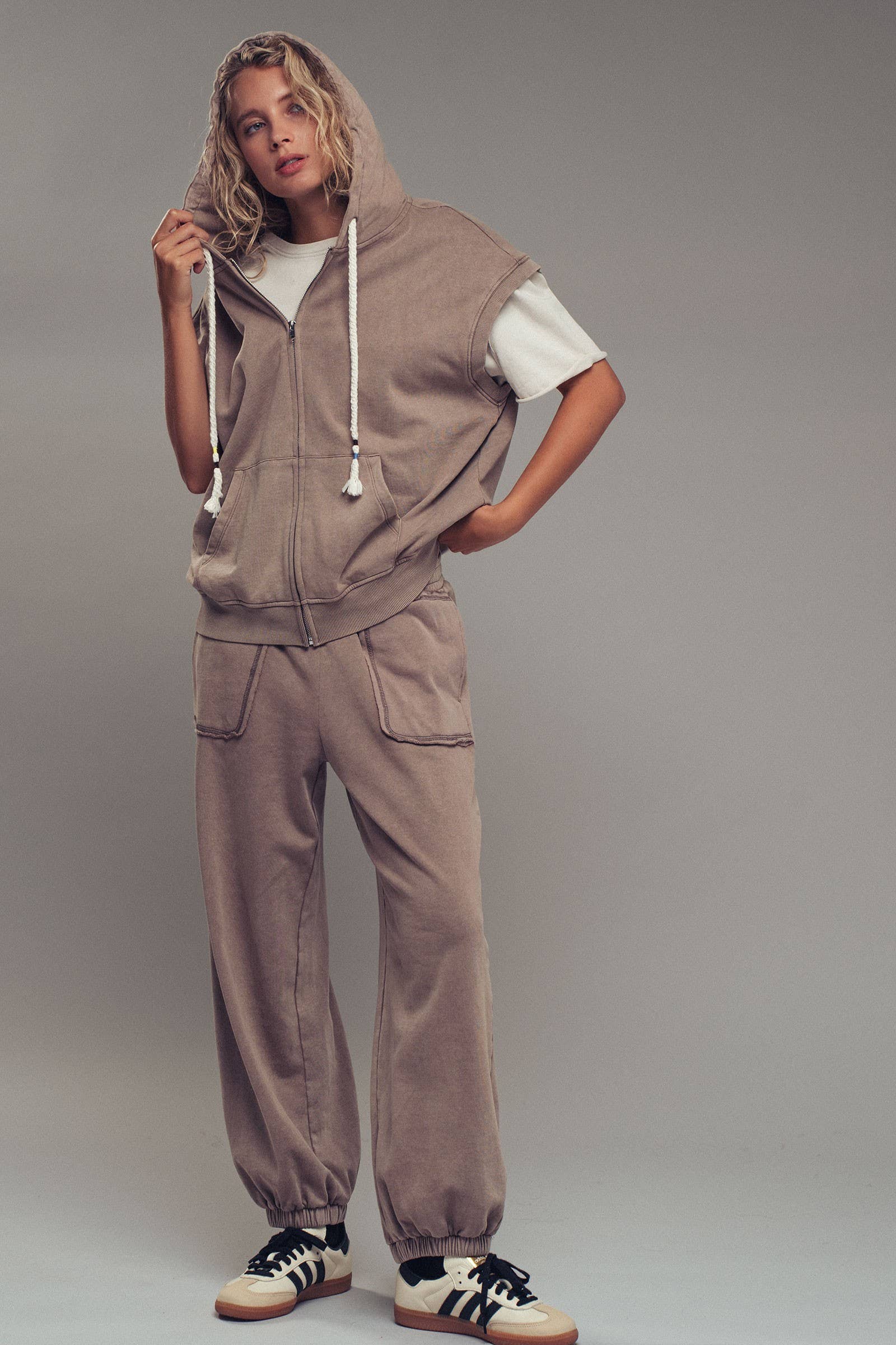 Vintage-Wash Sleeveless Terry Hoodie