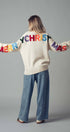 Urban Daizy Rainbow Graphic Lettering Oversized Knit Sweater Cream Knit Sweater - Women's (UDZ-TP-00814)