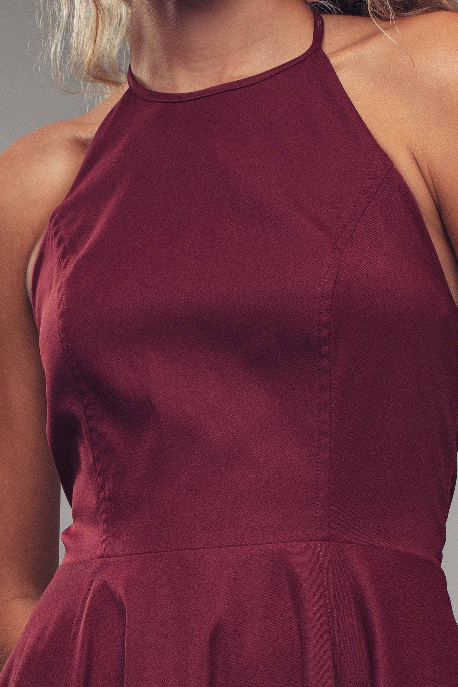 Halter Neck Smocked Back Full Skirt Midi Dress