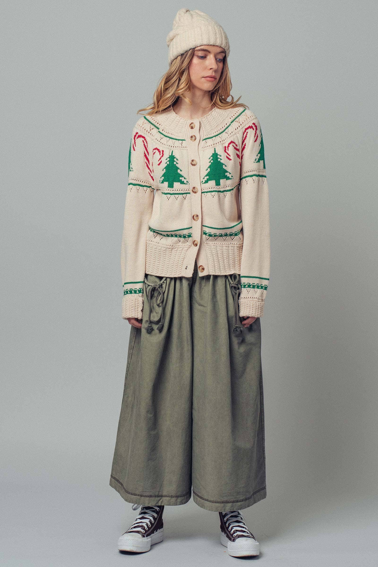 Urban Daizy Graphic Knit Eyelit Tier Button-Front Cardigan Ivory Cardigan - Women's (UDZ-KN-00150) – alternate view 11