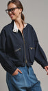 Cropped Zip Bomber Jacket in NAVY - Women's Jackets & Blazers | Urban Daizy