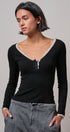 Pretty Little Lace Trim Henley in BLACK - Women's T-Shirts & Polos | Urban Daizy