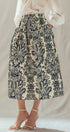 Urban Daizy Botanical Print Cotton Midi Skirt with Pockets Ivory-Black Skirt - Women's (UDSK0102)