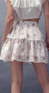 Urban Daizy Romantic Rose Print Lace Trim Tiered Mini Skirt Ivory Skirt - Women's (UDZ-AC-00158)