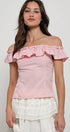 Urban Daizy Gingham Ruffle Off-Shoulder Crop Top Pink Blouse - Women's (UDZ-TP-01034) – alternate view 31