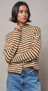 Striped Polo Collar Button Sweater with Rolled Edges in IVORY BROWN - Women's Cardigans & Shrugs | Urban Daizy