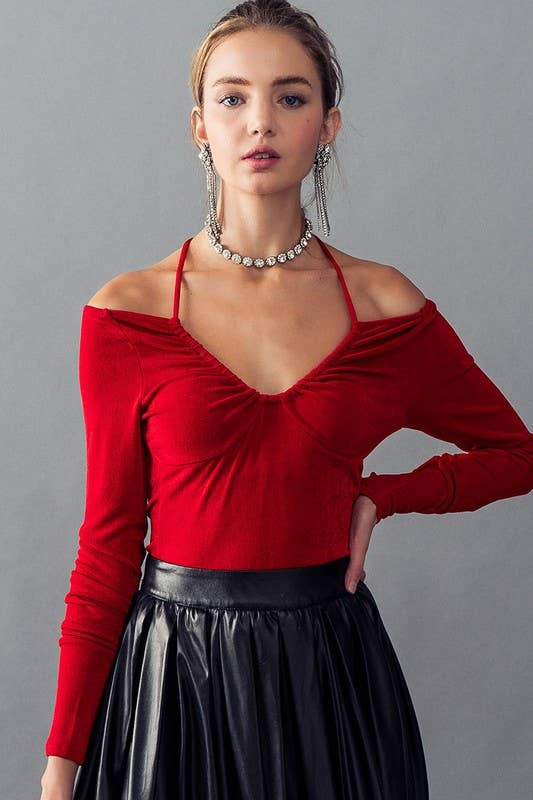 Urban Daizy Open Tie Back Scoop Neck Long Sleeve Top Champagne Blouse - Women's (UDZ-TP-00193) – alternate view 10