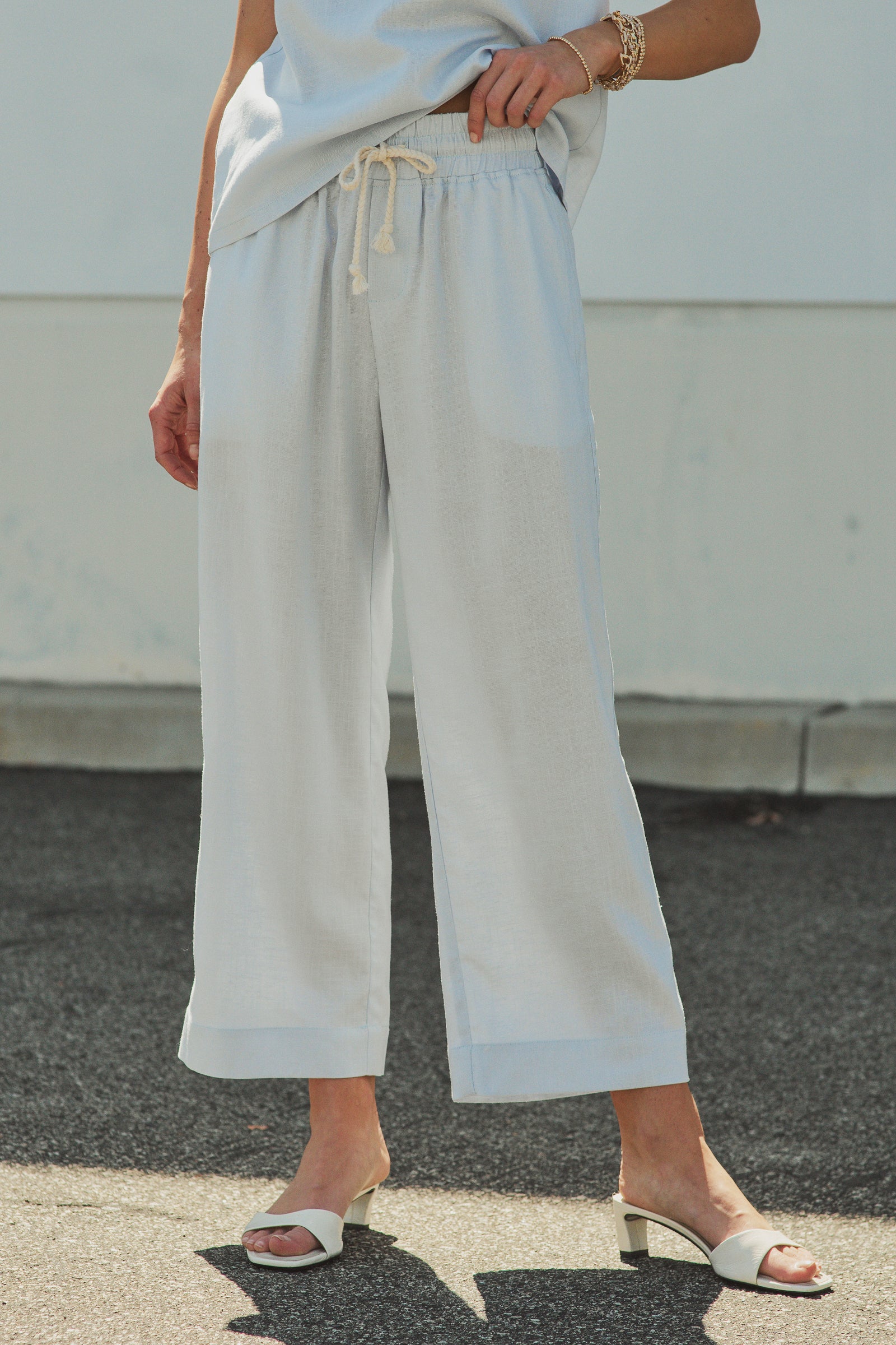 Linen Wide-Leg Drawstring Pants