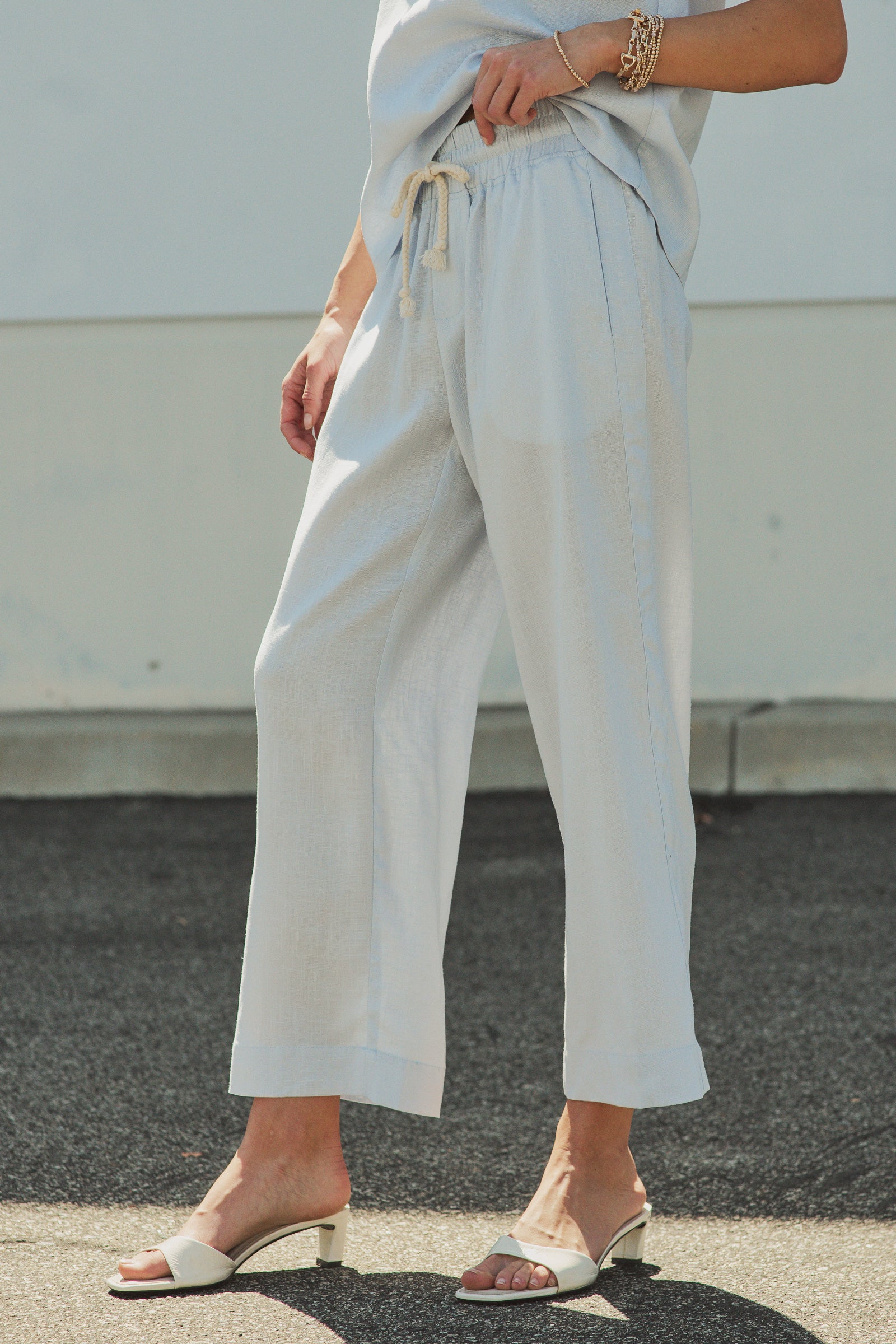 Linen Wide-Leg Drawstring Pants