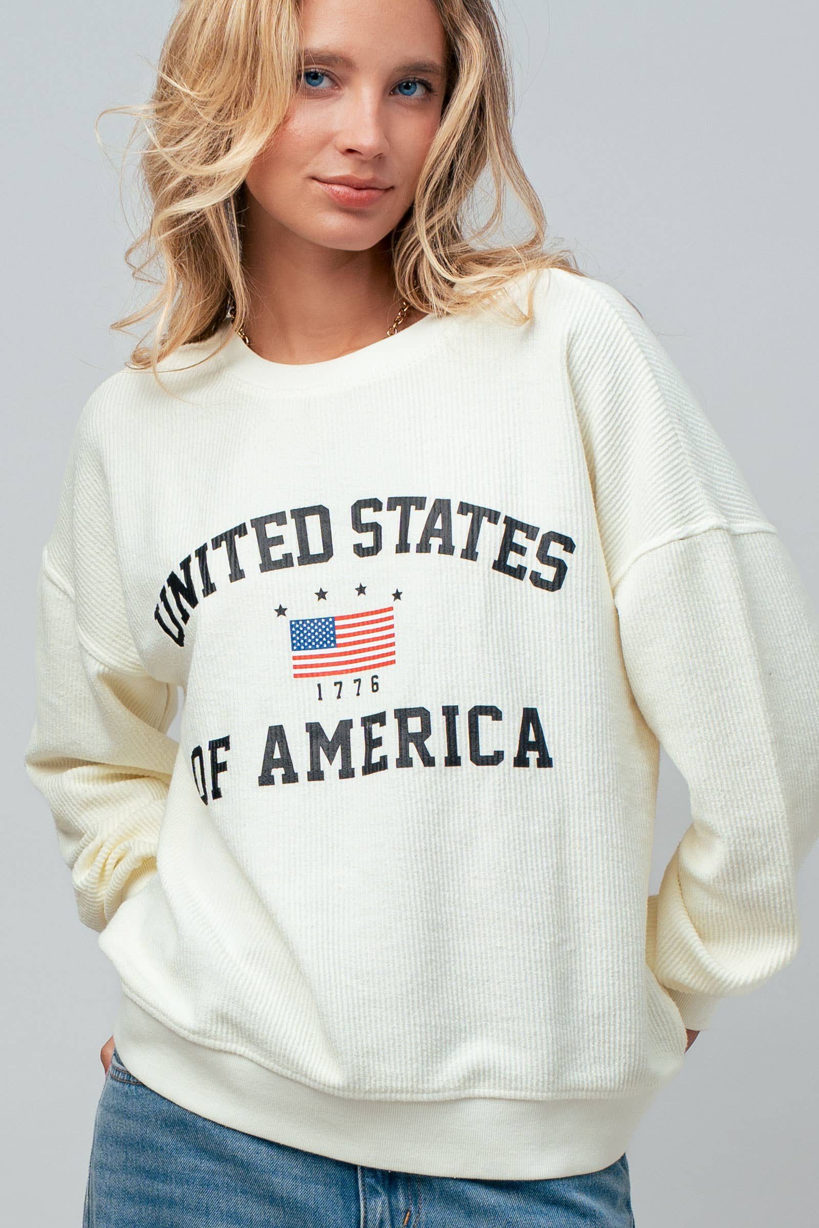 United States Graphic Corded Knit Sweatshirt