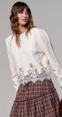 Lace Trim Knit Sweater with Floral Hem Detail in IVORY - Women's Sweaters | Urban Daizy