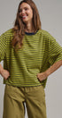 Oversized Striped Contrast Neck Boxy Tee