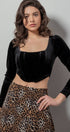 Urban Daizy Velvet Corset Hem Cropped Long Sleeve Top Black Blouse - Women's (TNTP3742-Black) – alternate view