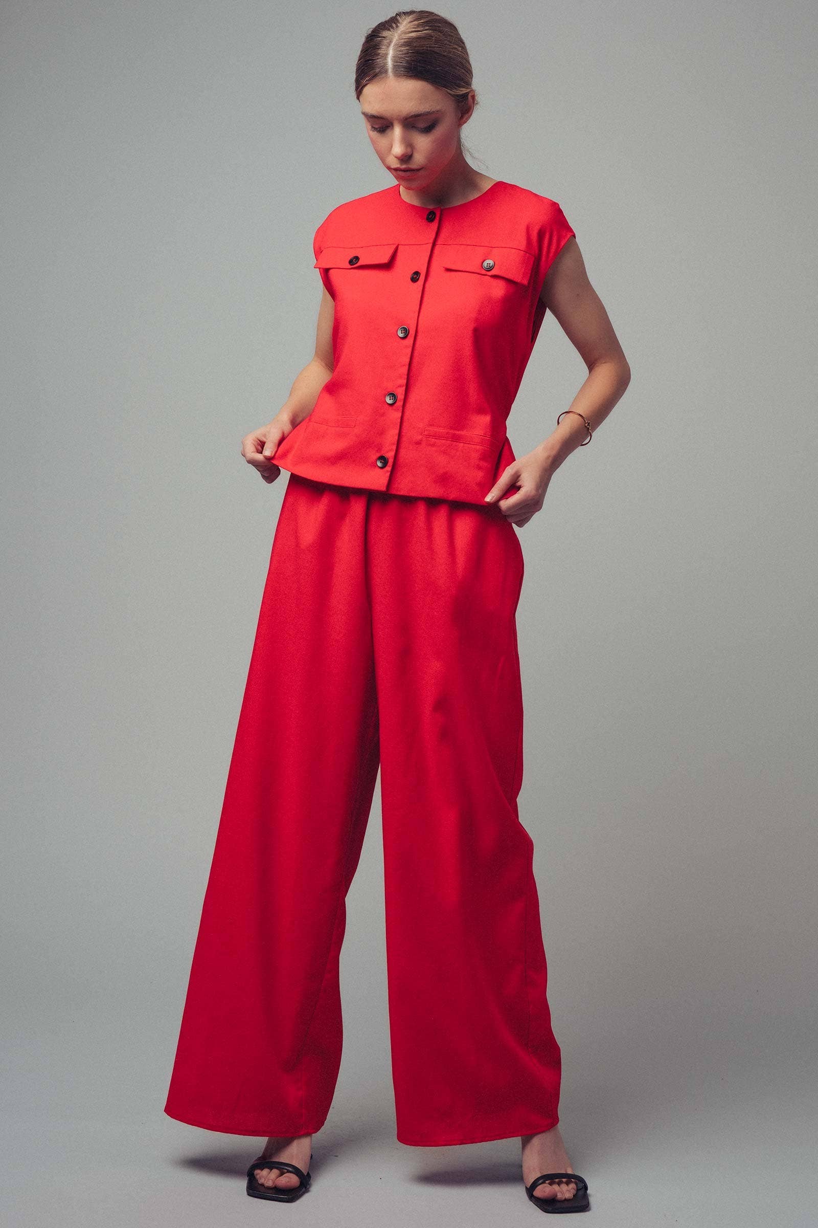 Tie-Waist Sleeveless Wide-Leg Linen Blend Jumpsuit