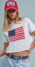 Urban Daizy American Flag Graphic Raw Edge Crop Tee White T-Shirt (Graphic) - Women's (UDZ-TP-01083-White) – alternate view 2