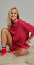 Ribbed Knit Boxy Tee and Shorts Lounge Set in RED WHITE - Women's Short Sets | Urban Daizy