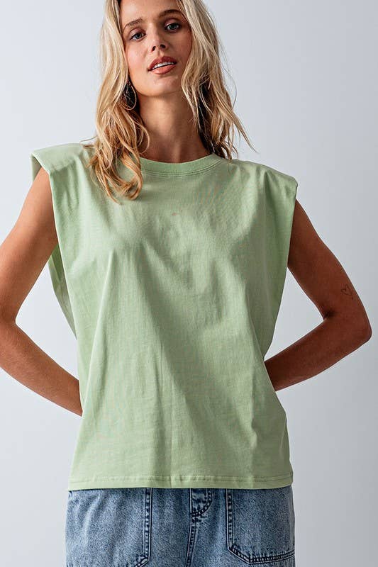 Urban Daizy Padded Shoulder Sleeveless Cotton Muscle Tee Mint T-Shirt - Women's (UDZ-TP-00589) – alternate view 12