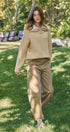 Wool Blend Half Zip Sweater with Double Collar in CAMEL - Women's Sweaters | Urban Daizy