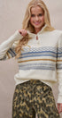 Fair Isle Quarter Zip Sweater Wool Blend with Leather Pull T in IVORY - Women's Cardigans & Shrugs | Urban Daizy
