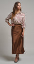 Bias Cut Satin Maxi Skirt with Fluid Drape in BROWN - Women's Midi Skirts | Urban Daizy