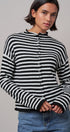 Striped Polo Collar Button Sweater with Rolled Edges in IVORY BLACK - Women's Cardigans & Shrugs | Urban Daizy