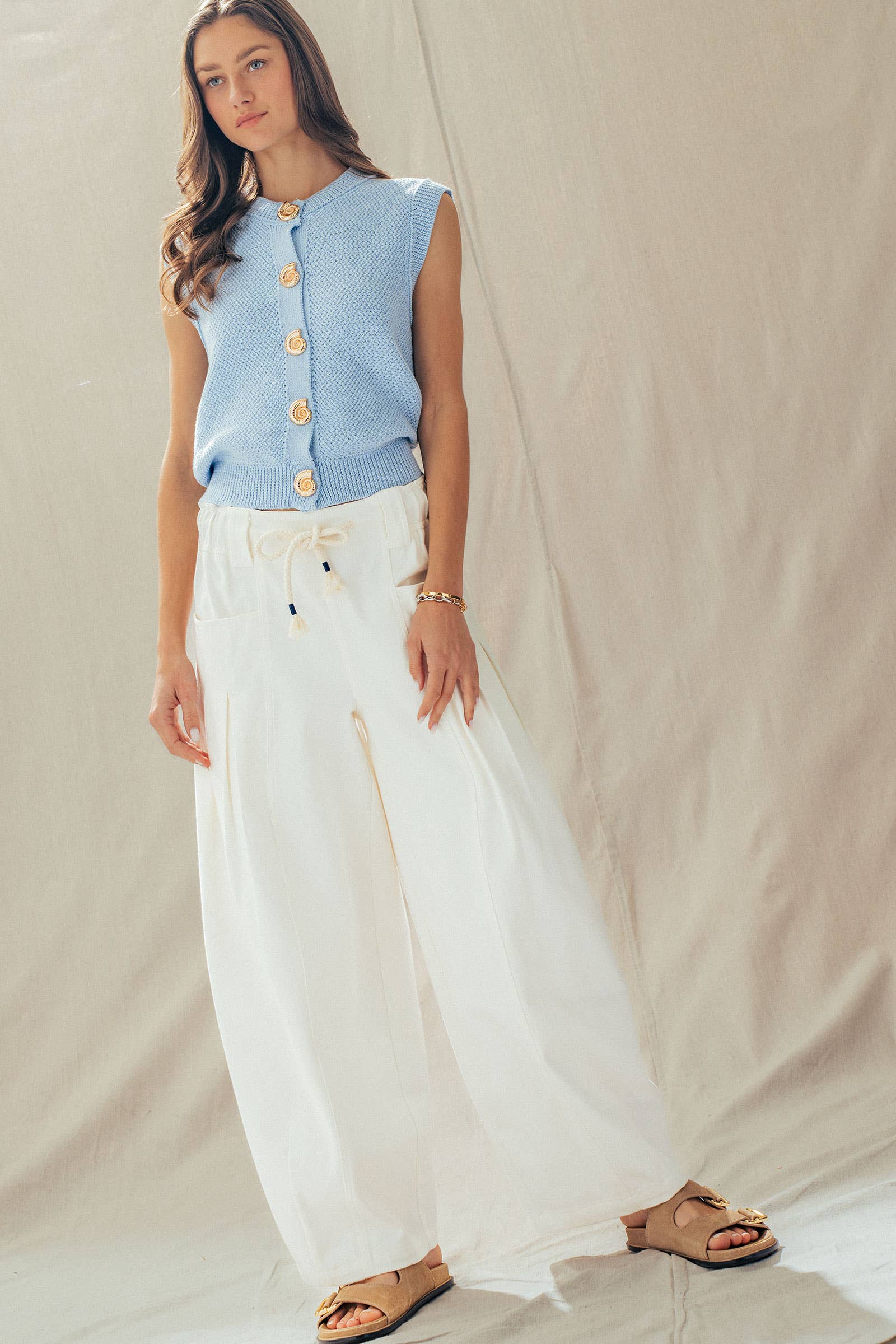 Urban Daizy Textured Knit Vest Seashell Buttons Blue Sweater Vest - Women's (UDZ-KN-01049) – alternate view 14