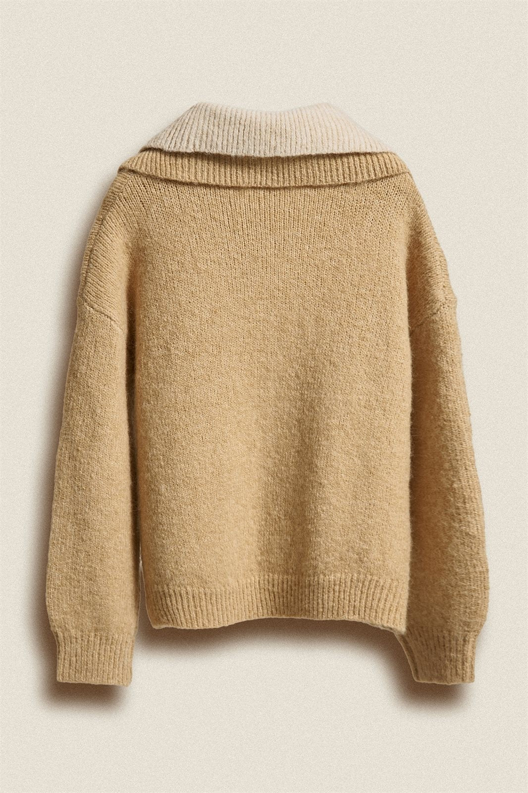 Wool Blend Half Zip Sweater with Double Collar in CAMEL - Women's Sweaters | Urban Daizy