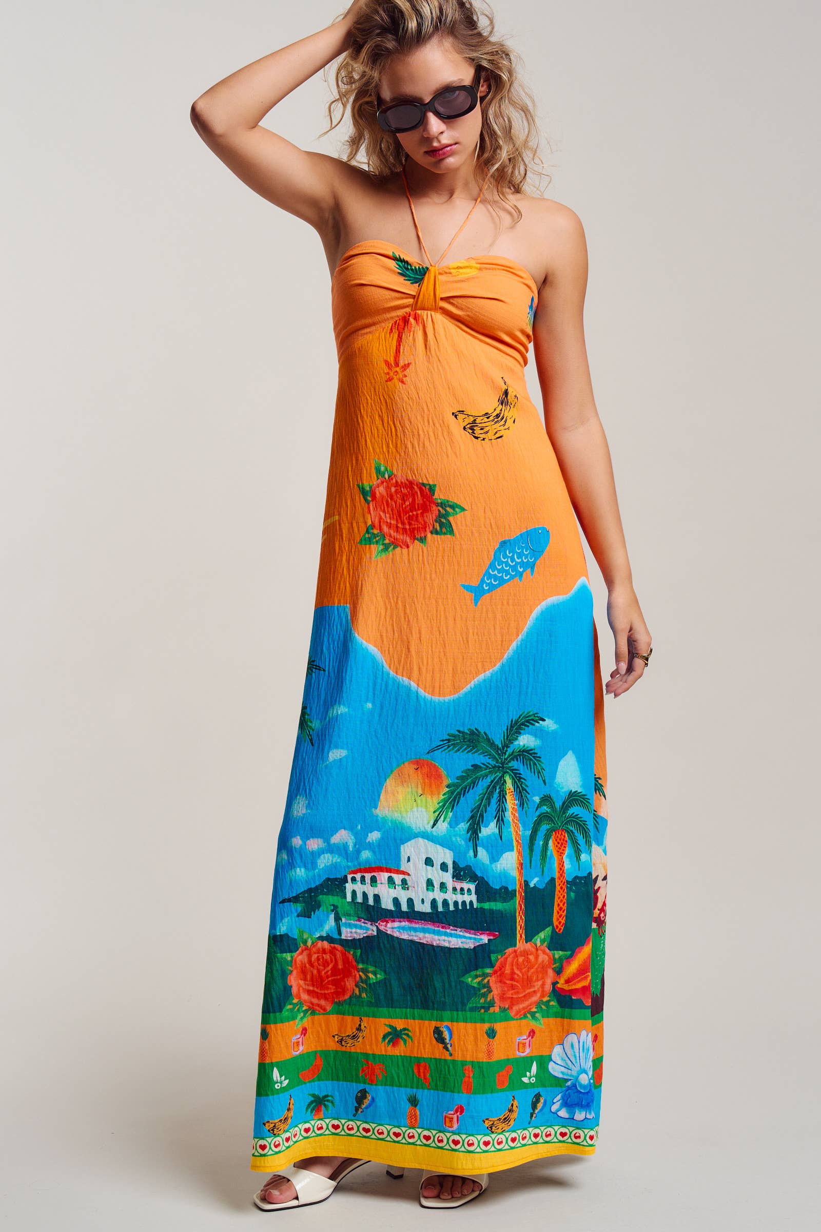 Urban Daizy Vibrant Tropical Scenic Print Halter Maxi Dress Multi Dress - Women's (UDDR0355-Multi) – alternate view 9