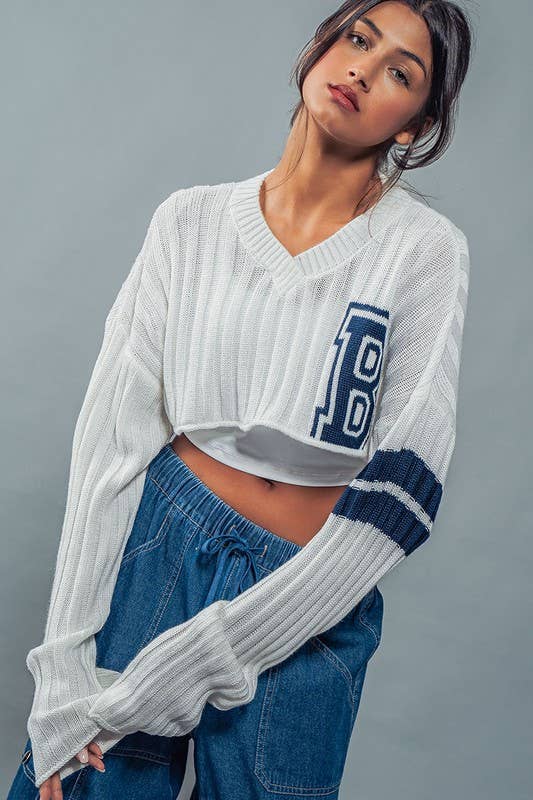 Urban Daizy Cropped Ribbed Knit V-Neck Sweater H-Grey Knit Top - Women's (UDZ-TP-00637) – alternate view 13