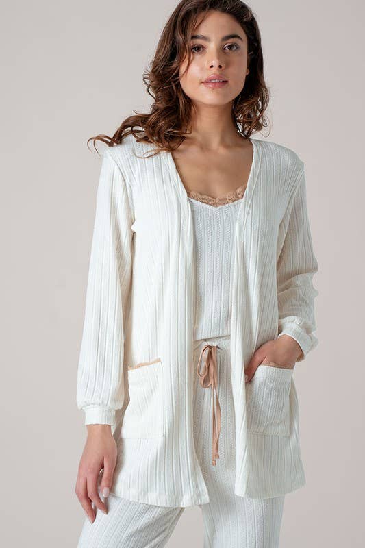 Urban Daizy Pointelle Knit Lace-Trim Pocket Cardigan Cocoa Cardigan - Women's (UDZ-KN-01037) – alternate view 12