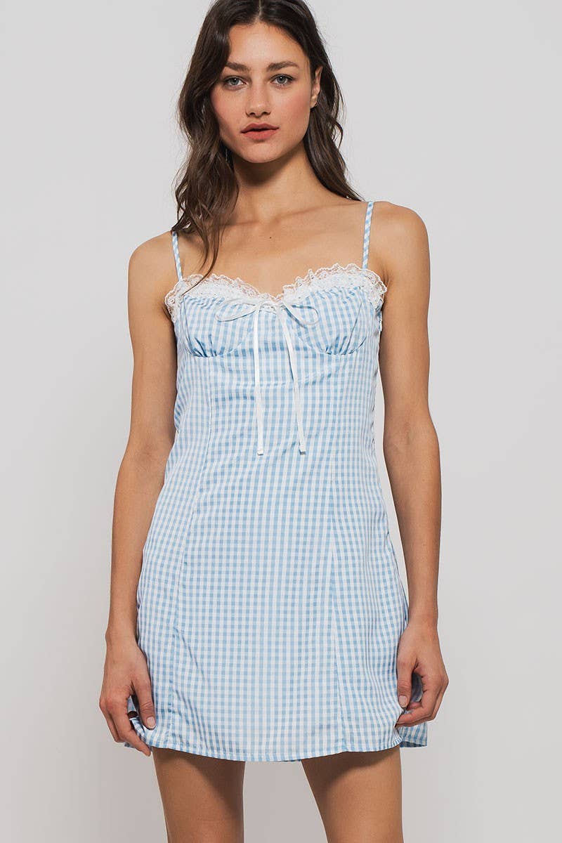 Urban Daizy Sweetheart Gingham Tie-Front Mini Dress Pink Dress - Women's (UDZ-DR-00513) – alternate view 29