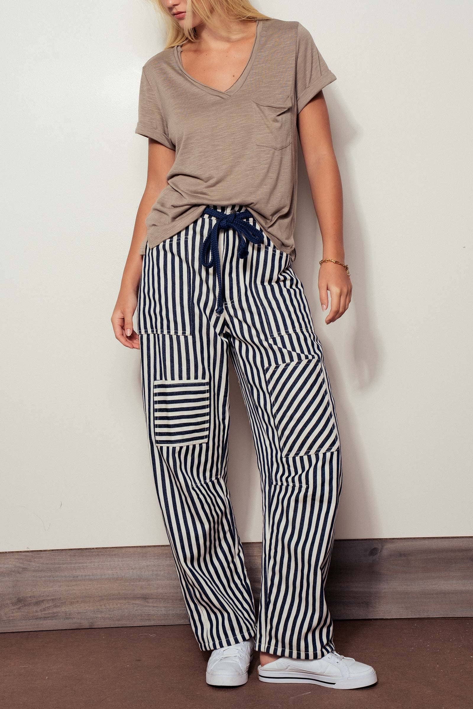 Urban Daizy Railroad Striped Patch Pocket Spring Utility Pants Blue Pants - Women's (UDZ-PT-00335) – alternate view 13