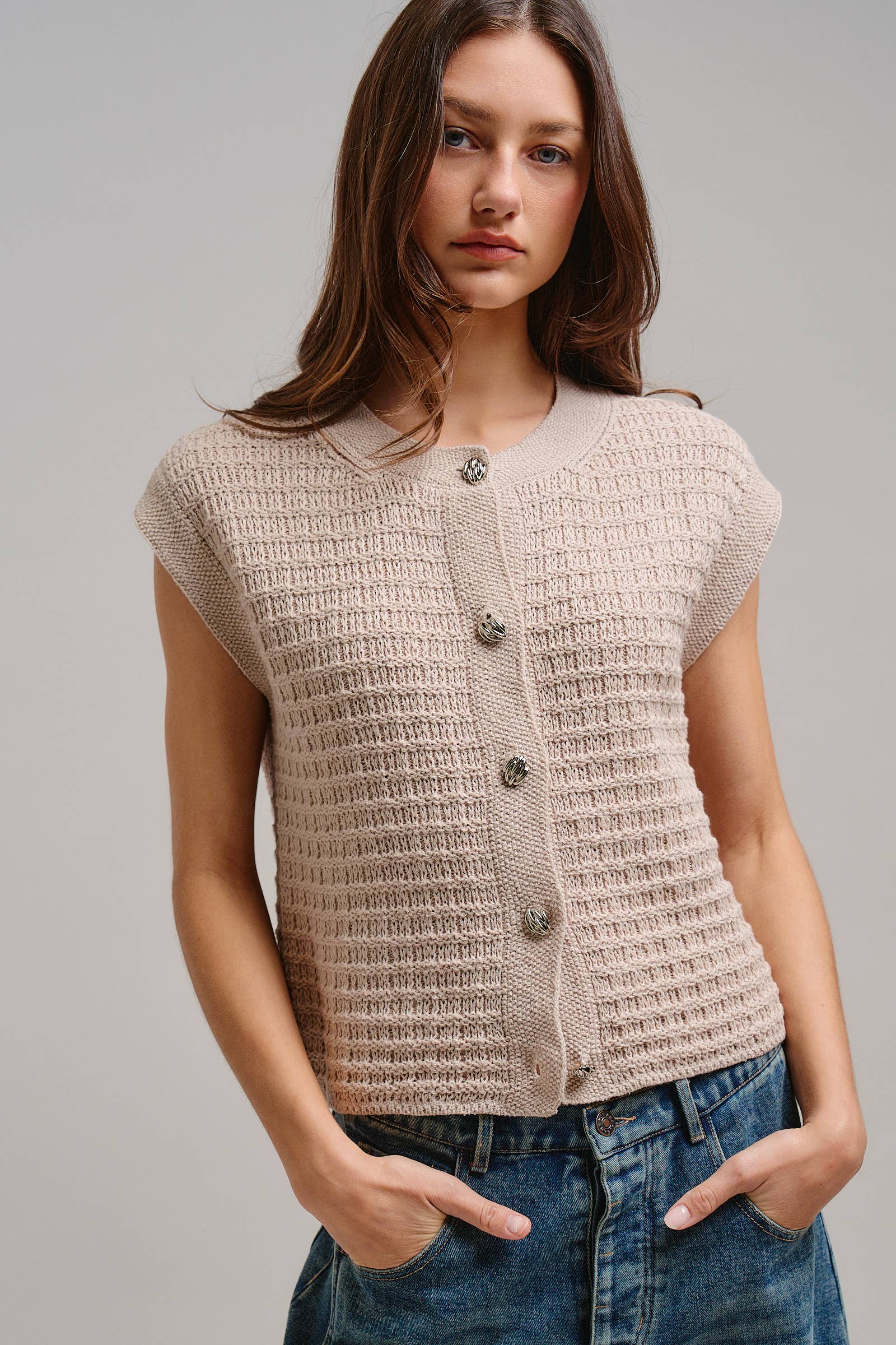 Textured Knit Button-Front Vest