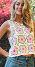 Urban Daizy Floral Crochet Tank Top Ivory-Pink Tank Top - Women's (UDZ-TP-01037)
