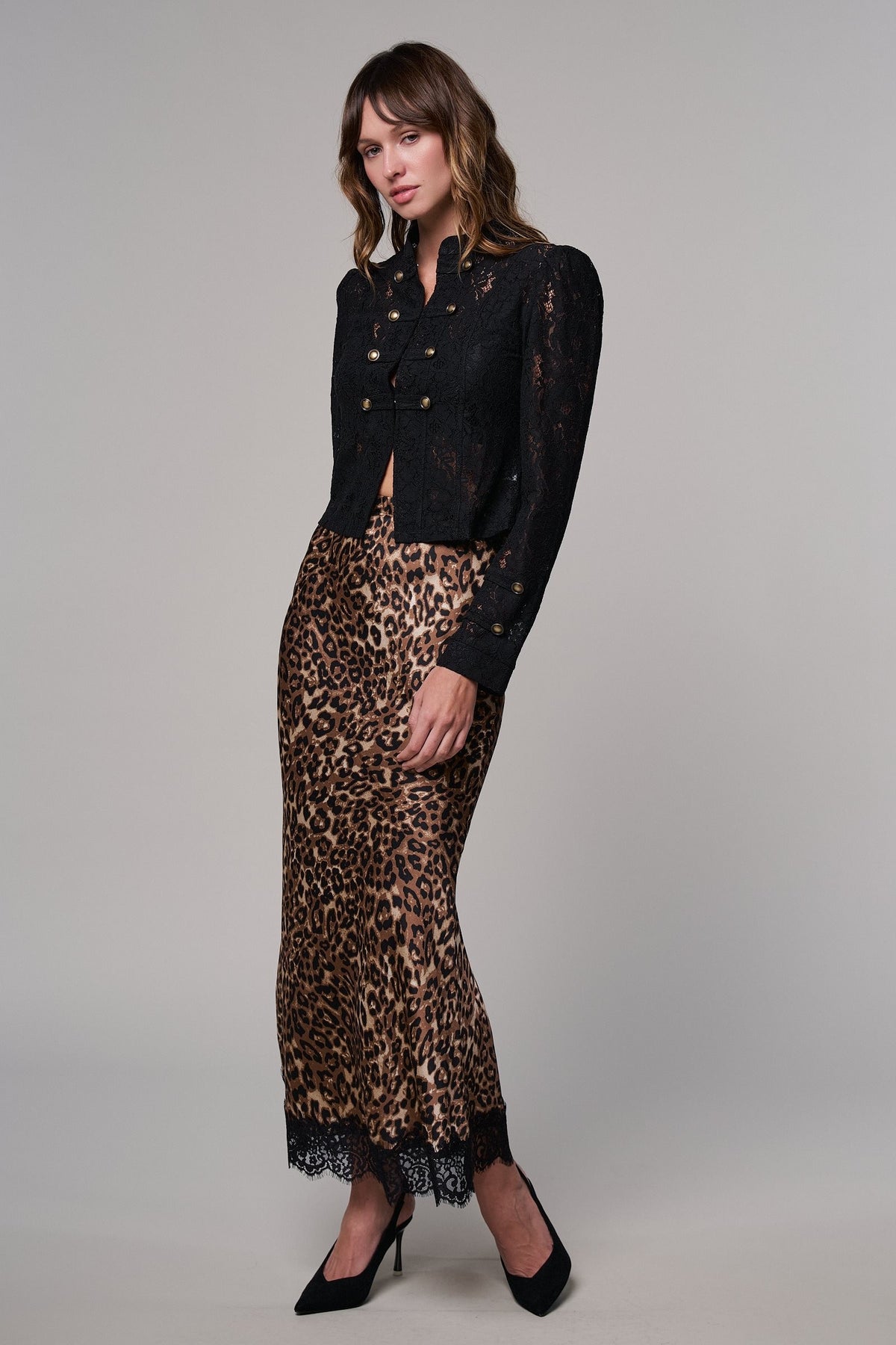 Leopard Print Lace Hem Maxi Skirt in LEOPARD - Women's Maxi Skirts | Urban Daizy