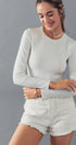 Urban Daizy Essential Fitted Long Sleeve Crew Crop Top Ivory Knit Top - Women's (UDZ-TP-00031)