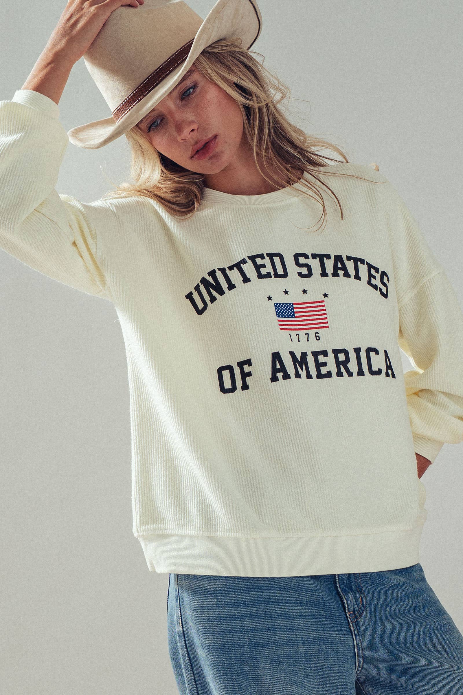United States Graphic Corded Knit Sweatshirt