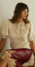 Bow Detail Puff Sleeve Ribbed Knit Sweater in IVORY - Women's Sweaters | Urban Daizy