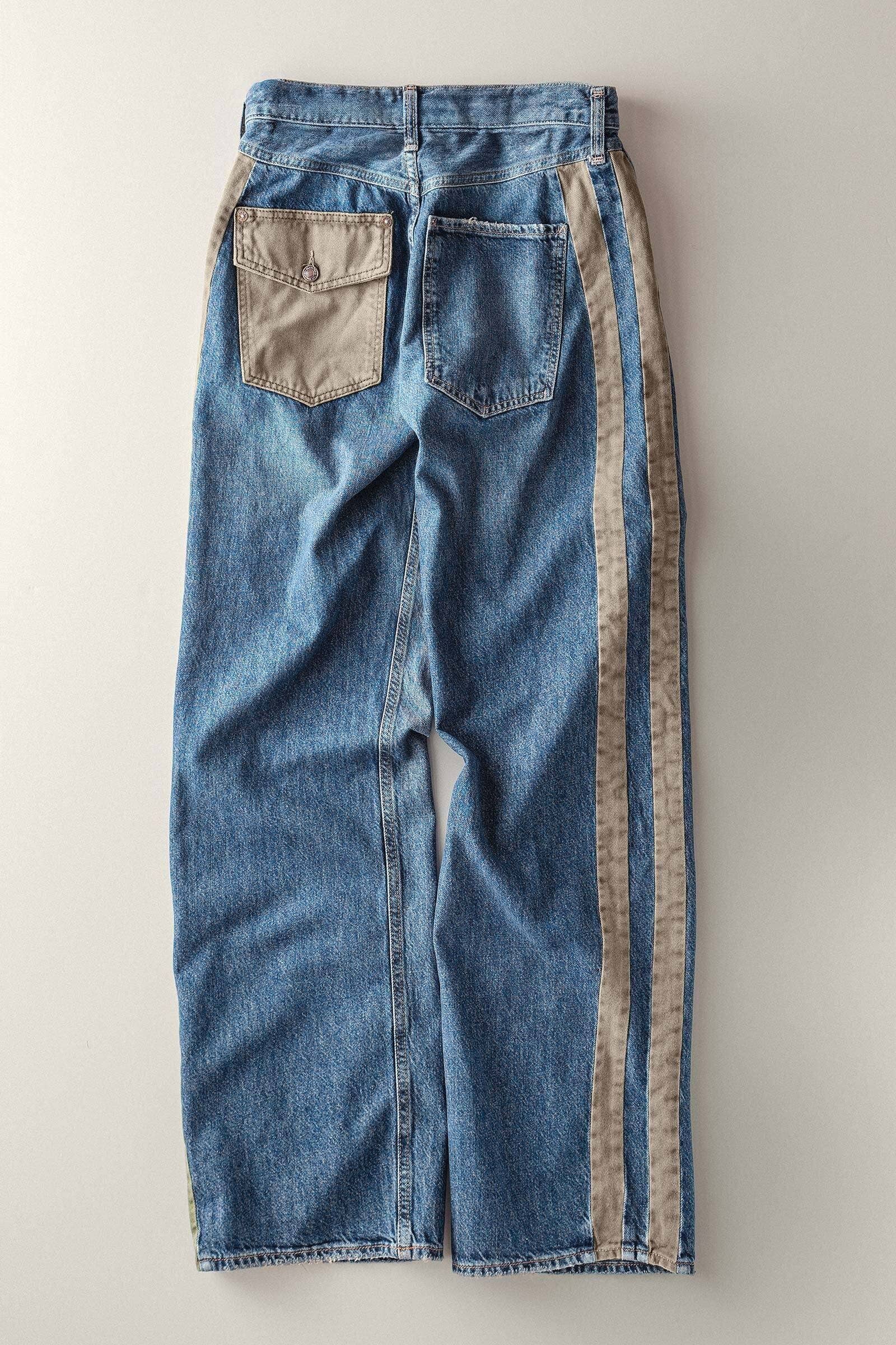 Wide-Leg Utility Stripe Denim Jeans