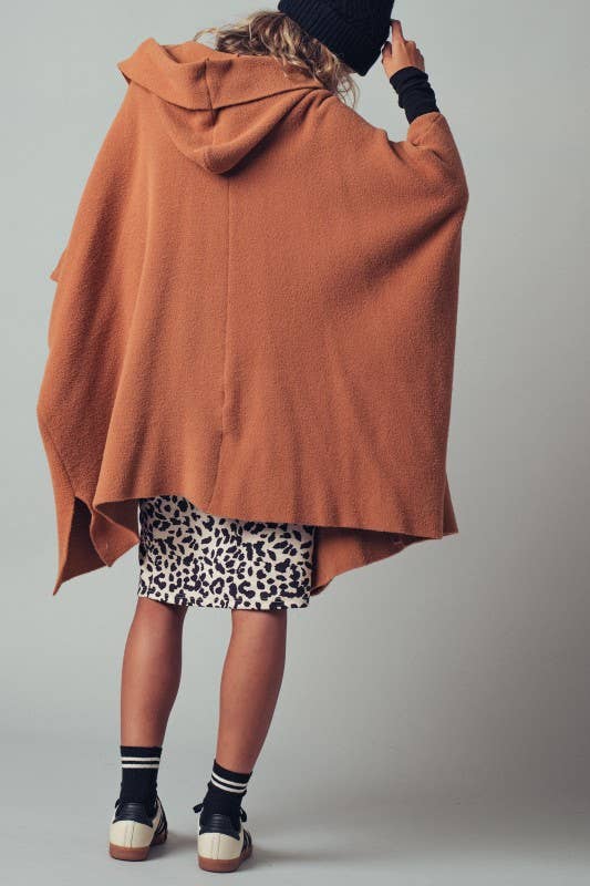 Oversized Cozy Hooded Open Front Knit Poncho