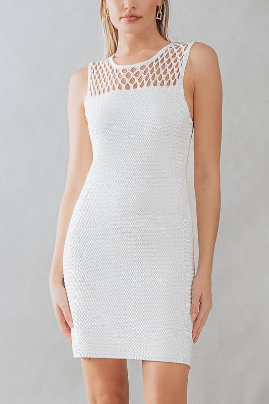 Urban Daizy HOLLOW OUT CROCHET MINI DRESS Beige Dress - Women's (UDZ-DR-00127) – alternate view 6