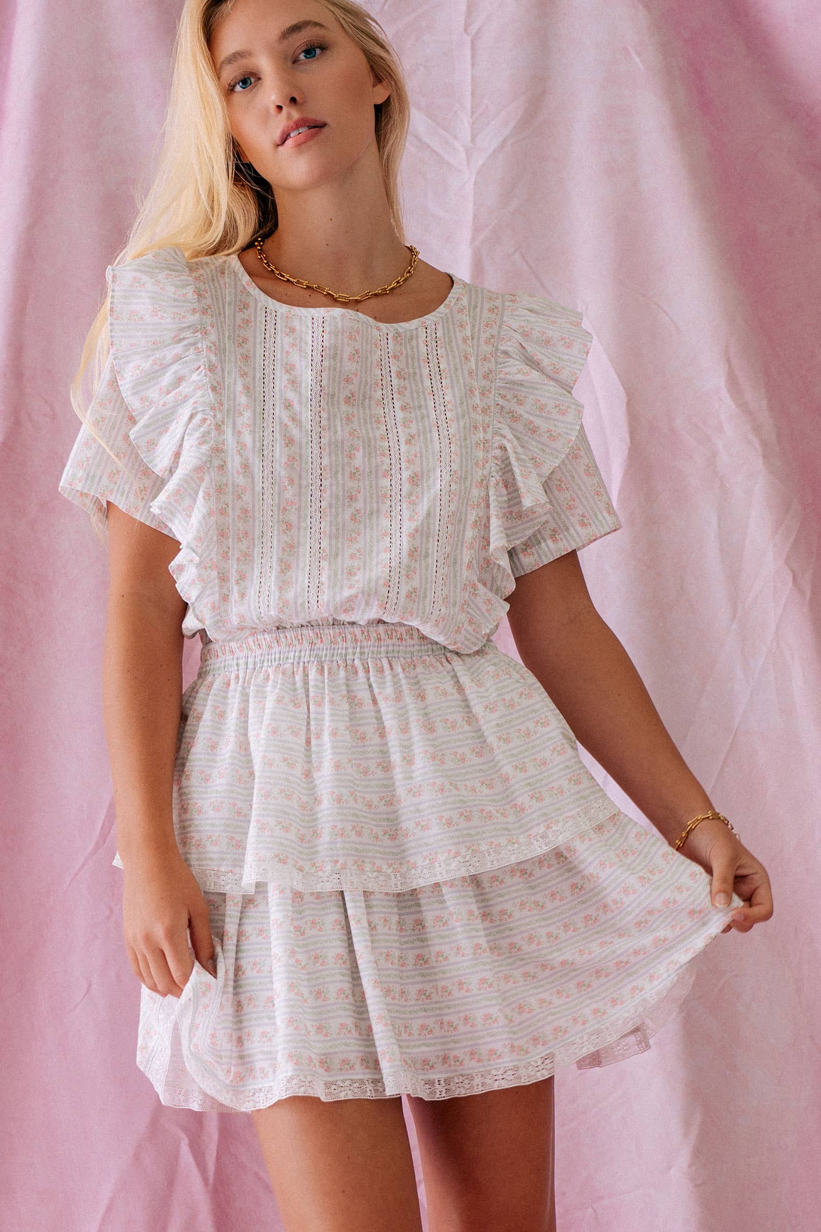 Ruffled Charm Tiered Floral Mini Dress
