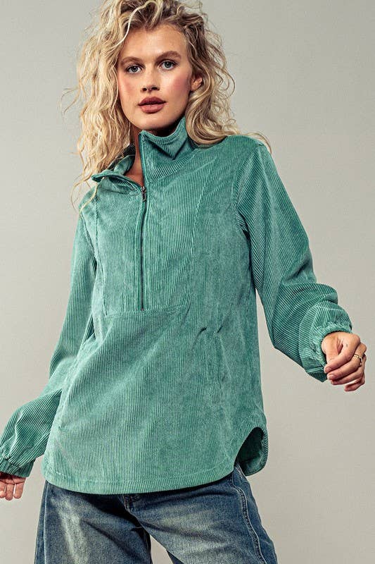 Urban Daizy Corduroy Funnel Neck Half Zip Pullover Top Black Tunic - Women's (UDZ-OT-00138) – alternate view 8