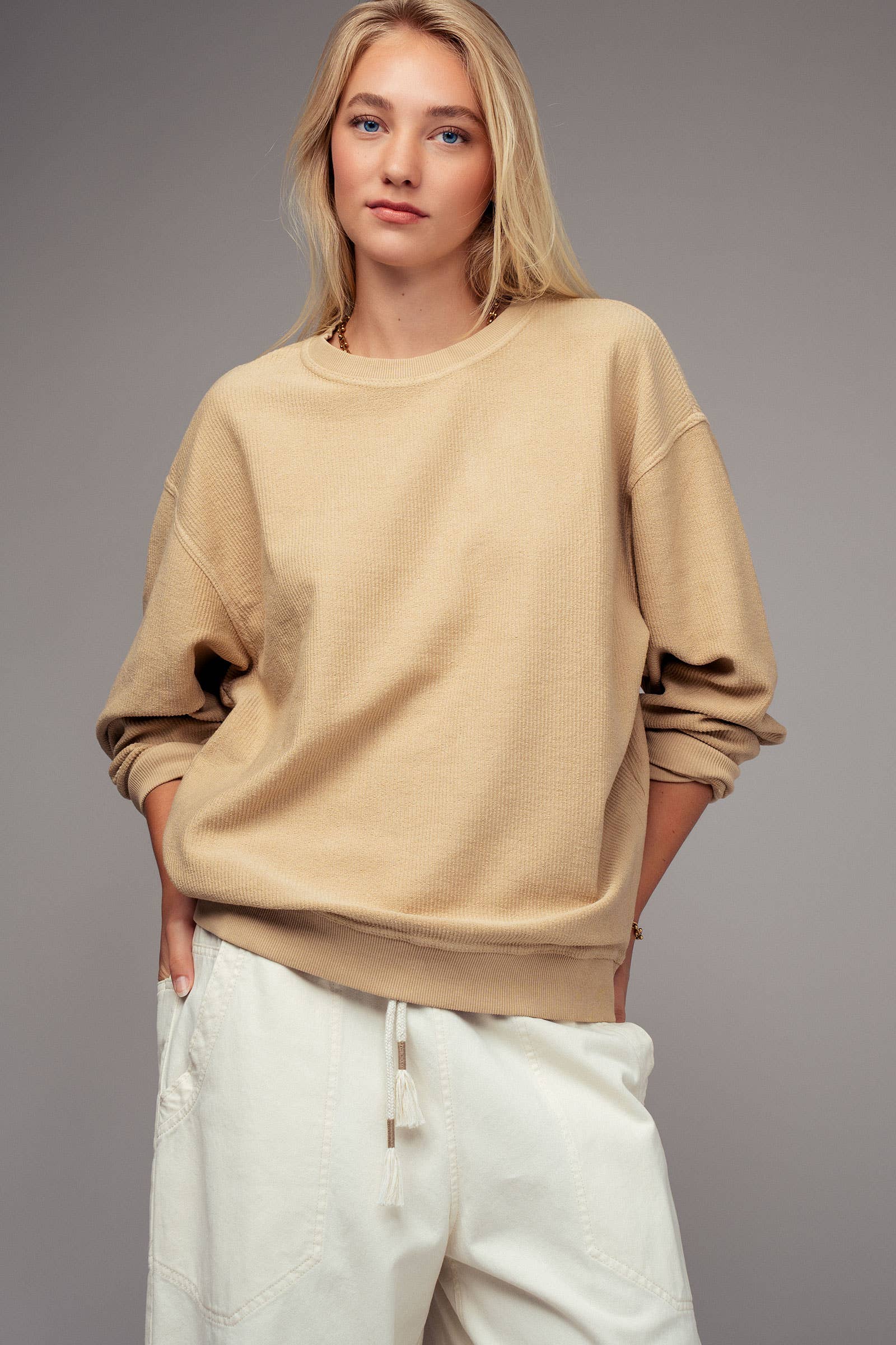 Urban Daizy Oversized Vintage Wash Ribbed Cotton Sweater Charcoal Sweatshirt - Women's (UDZ-KN-00544) – alternate view 16