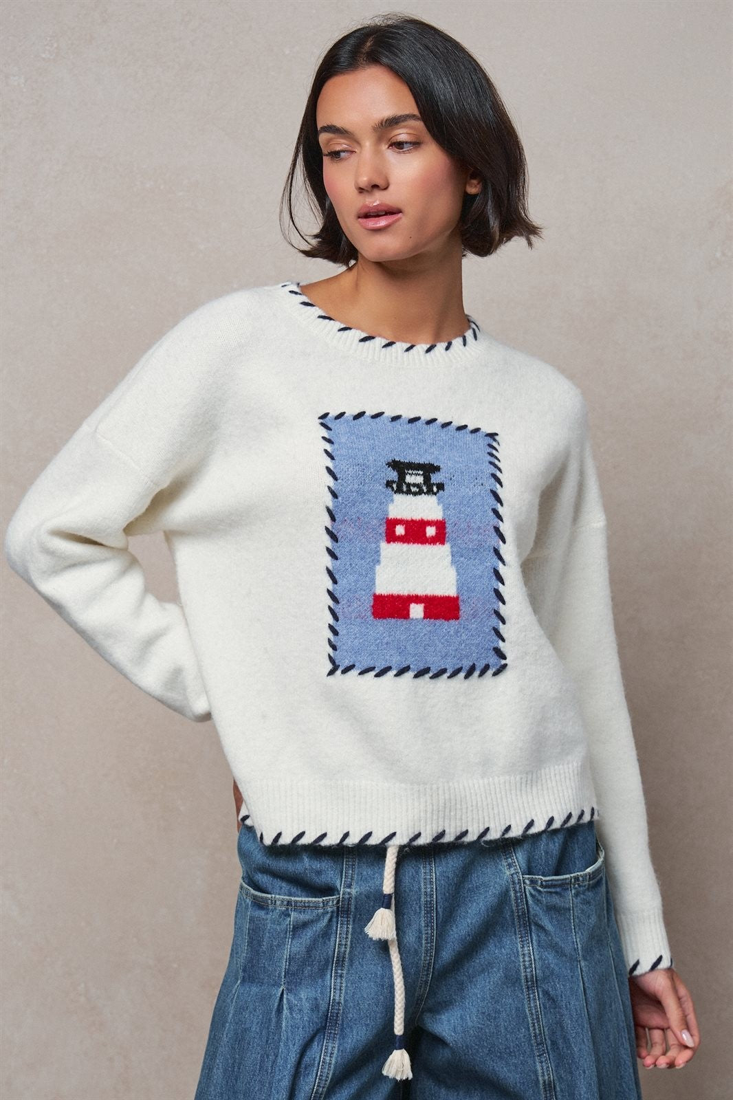 Lighthouse Knit Sweater in IVORY - Women's Sweaters | Urban Daizy